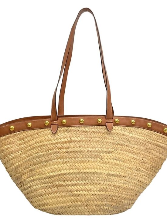 Celine Handbags - CELINE Beige Dark Brown Raffia Calf Skin Tote Bag